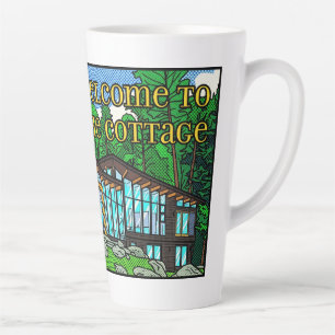 Taza De Café Latte Cabin de bosque de arte pop moderno de mediados de