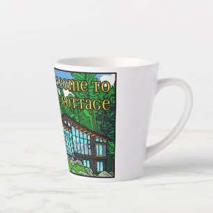 Taza De Café Latte Cabin Moderno de Arte Pop Bosque Cómic Mediados de