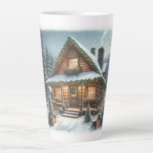 Taza De Café Latte Cabina de nieve Rústica de invierno/Navidades