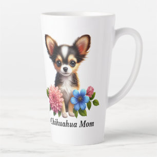 Taza De Café Latte Cachorro chihuahua con flores decorativas