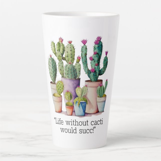 Taza De Café Latte Cactus cactus cutáneo de acuarela en macetas (Anverso)