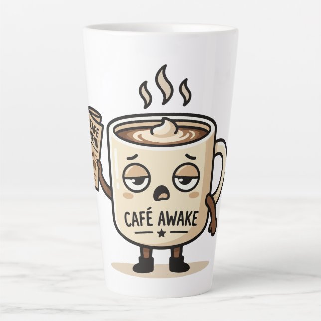 Taza De Café Latte Café Awake Cute Sleepy Coffee Mascot Illustration (Anverso)