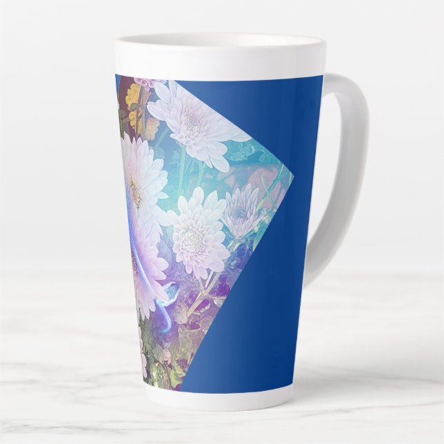 Taza De Café Latte Café azul Mug con flores de margarita blanca (Ángulo derecho)