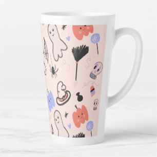 Taza De Café Latte Café con doodles temáticos vintage de Halloween re