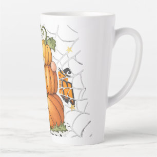 Taza De Café Latte Café con Gnomo Otoñal Adorable y Calabazas Apilada