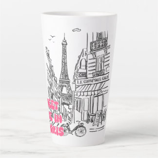 Taza De Café Latte Café de París–Encuentrame en París en Rosa y Torre