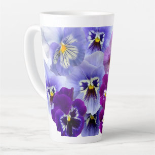 Taza De Café Latte Café Floral de Pensamiento Púrpura