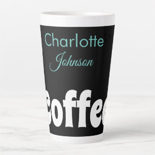 Taza De Café Latte Café   Nombrar la tipografía Verde azulada negra c