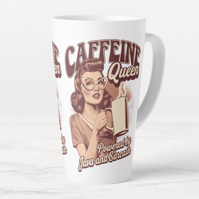 Taza De Café Latte Caffeine Queen - Diseño retro de Java y Sarcasm (Ángulo derecho)