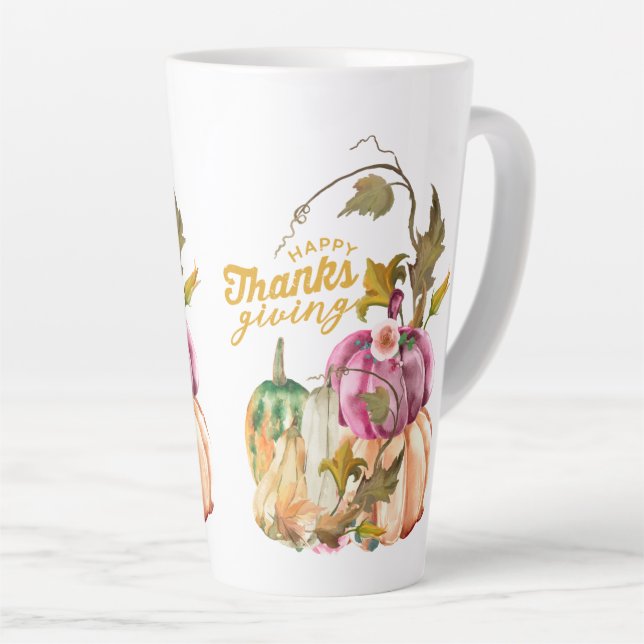 Taza De Café Latte caída del día de gracias feliz (Ángulo derecho)