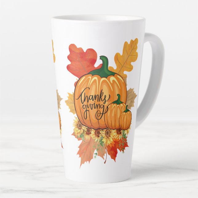 Taza De Café Latte caída del día de gracias feliz (Ángulo derecho)