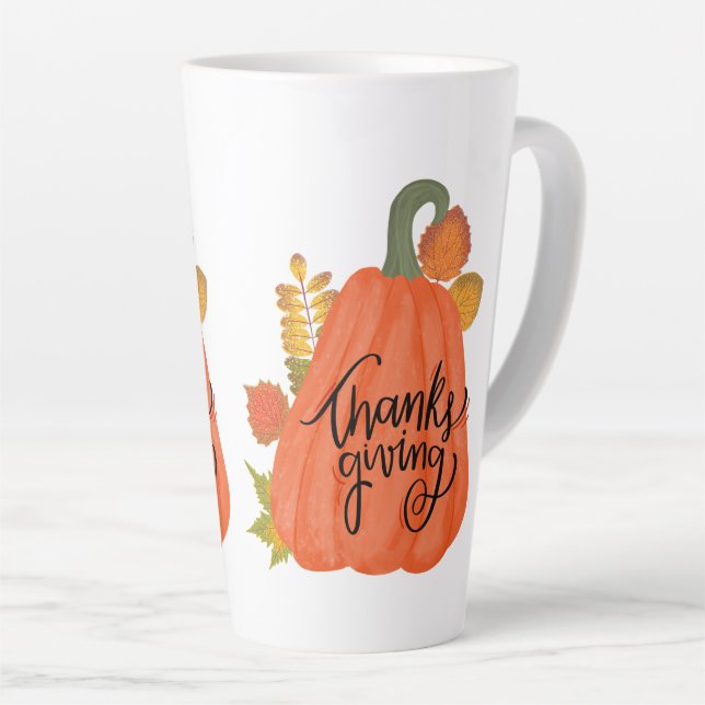 Taza De Café Latte caída del día de gracias feliz (Ángulo derecho)