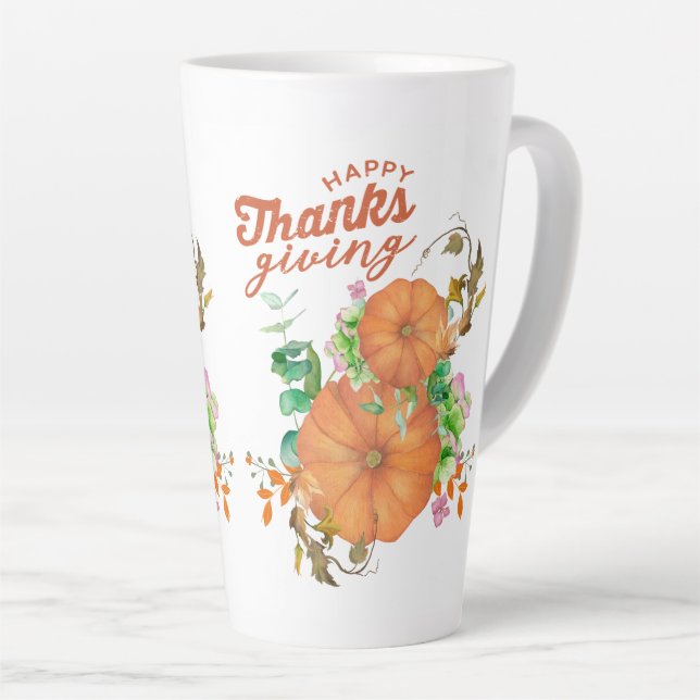 Taza De Café Latte caída del día de gracias feliz (Ángulo derecho)