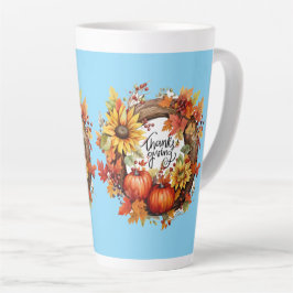 Taza De Café Latte caída del día de gracias feliz