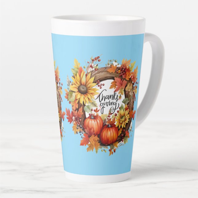 Taza De Café Latte caída del día de gracias feliz (Ángulo derecho)