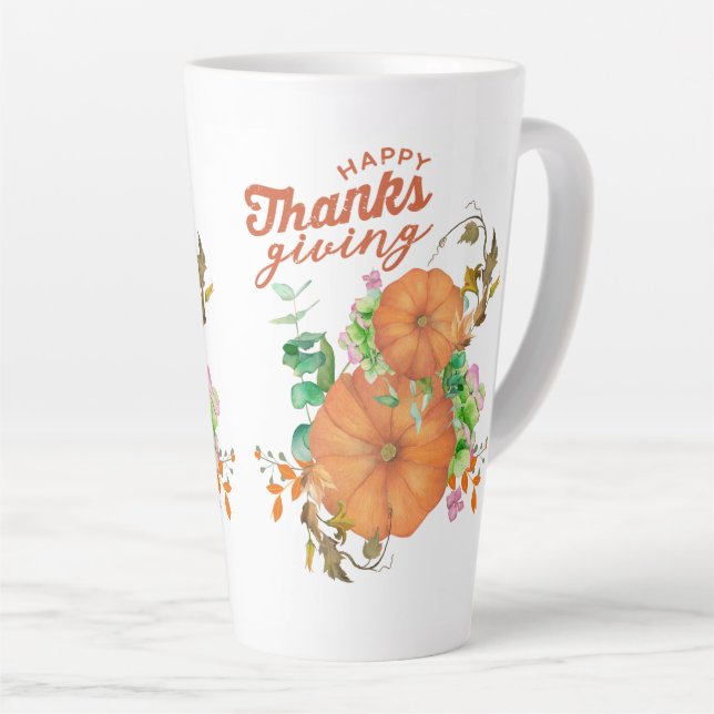 Taza De Café Latte caída del día de gracias feliz (Ángulo derecho)