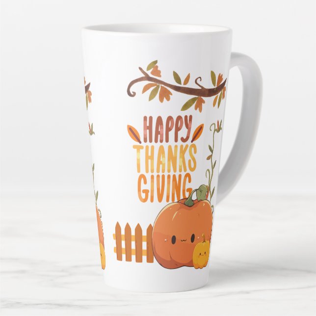 Taza De Café Latte caída del día de gracias feliz (Ángulo derecho)