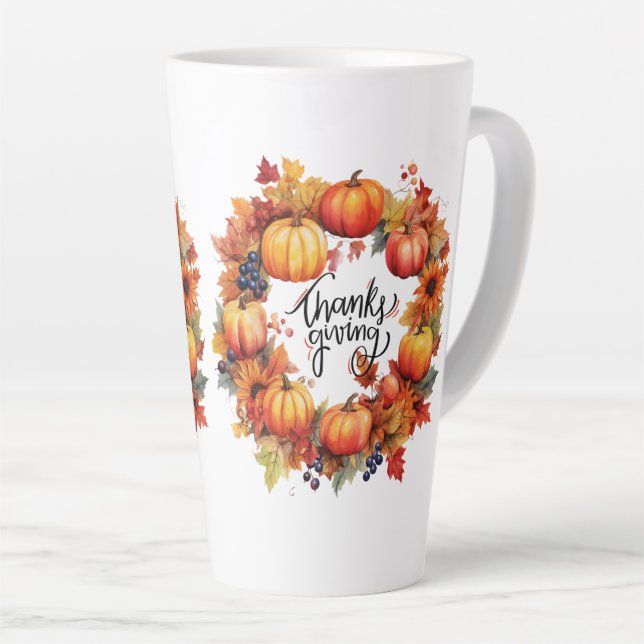 Taza De Café Latte caída del día de gracias feliz (Ángulo derecho)