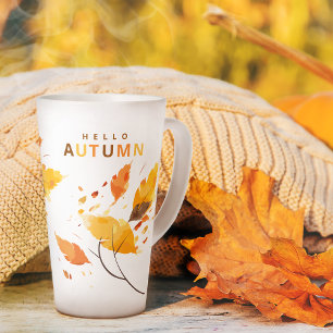 Taza De Café Latte Caída Enamorada Hola Naranja De Otoño Deja Latte M