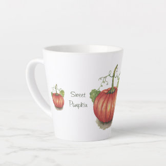 Taza De Café Latte Calabaza Cuidada Con Vinas En Acuarela