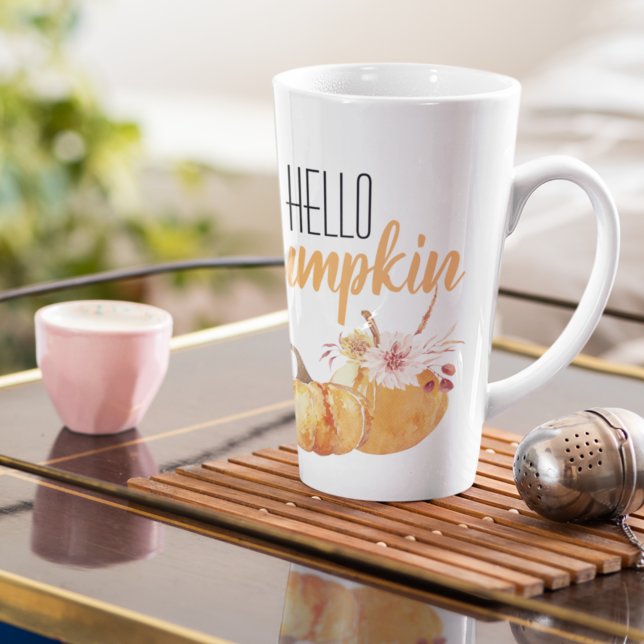 Taza De Café Latte Calabaza moderna Naranja de calabaza con flores (Subido por el creador)