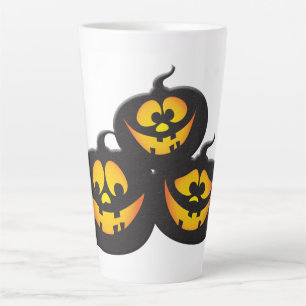 Taza De Café Latte Calabazas de Halloween con expresiones divertidas