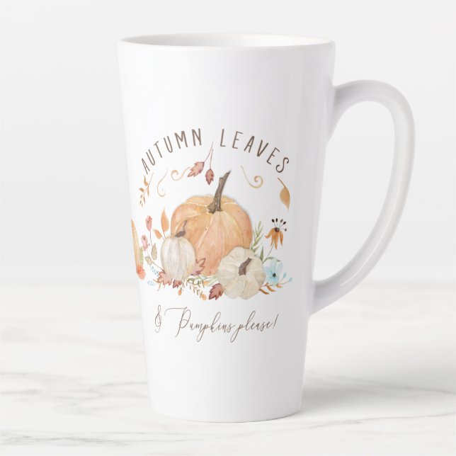Taza De Café Latte Calabazas de otoño floral hojas acuáticas (Derecha)