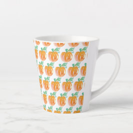 Taza De Café Latte Calabazas Naranjas de Otoño con Patrón de Acuarela