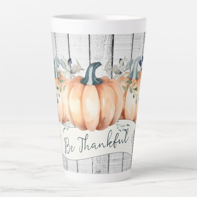 Taza De Café Latte Calabazas Rústicas Acuarela (Anverso)