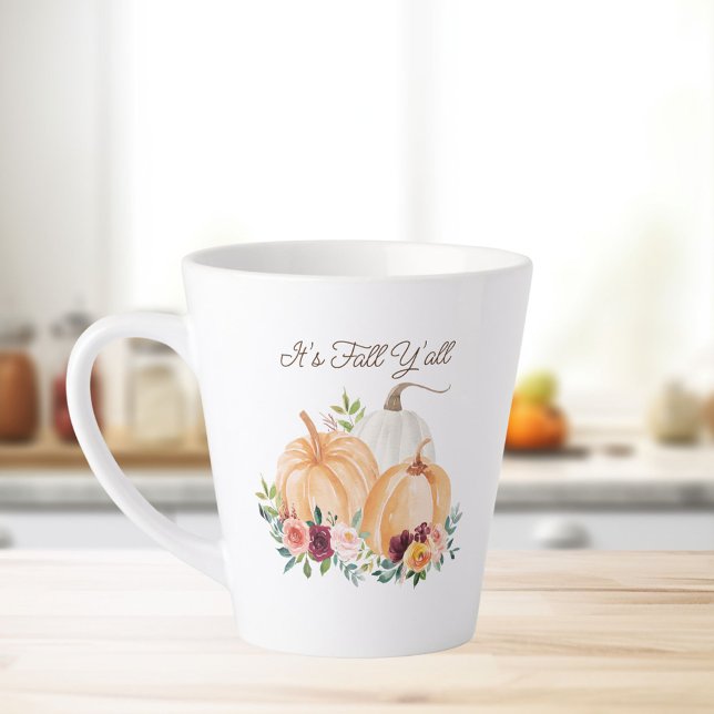 Taza De Café Latte Calabazas y flores de otoño (In situ Kitchen table)