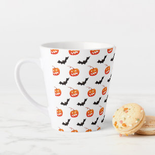 Taza De Café Latte Calabazas y murciélagos de Halloween, truco o truc
