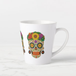 Taza De Café Latte Calavera Azucarada Hippie