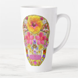 Taza De Café Latte Calavera de flores 4 - Tropical