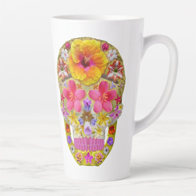 Taza De Café Latte Calavera de flores 4 - Tropical (Derecha)