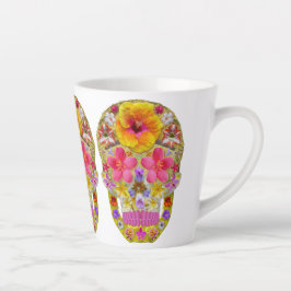 Taza De Café Latte Calavera de flores 4 - Tropical