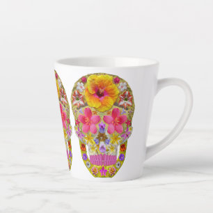 Taza De Café Latte Calavera de flores 4 - Tropical