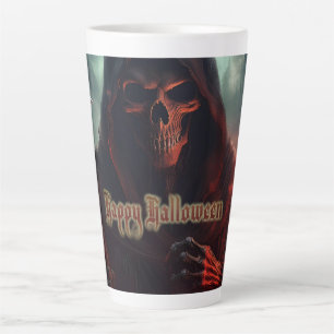 Taza De Café Latte Calavera de la Parca Halloween Arte Espeluznante