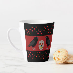 Taza De Café Latte Calavera gótica y cuervos guardianes de Halloween