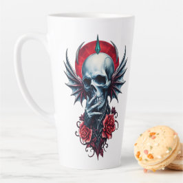 Taza De Café Latte Calavera impresionante y realista con alas