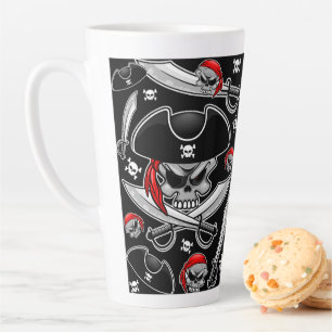 Taza De Café Latte Calavera pirata con sabers cruzados
