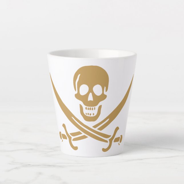 Taza De Café Latte Calavera y Cutlass de oro azteca Pirata Calico Jac (Anverso)