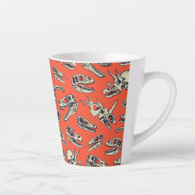 Taza De Café Latte Calaveras de dinosaurios de naranja y marina (Derecha)