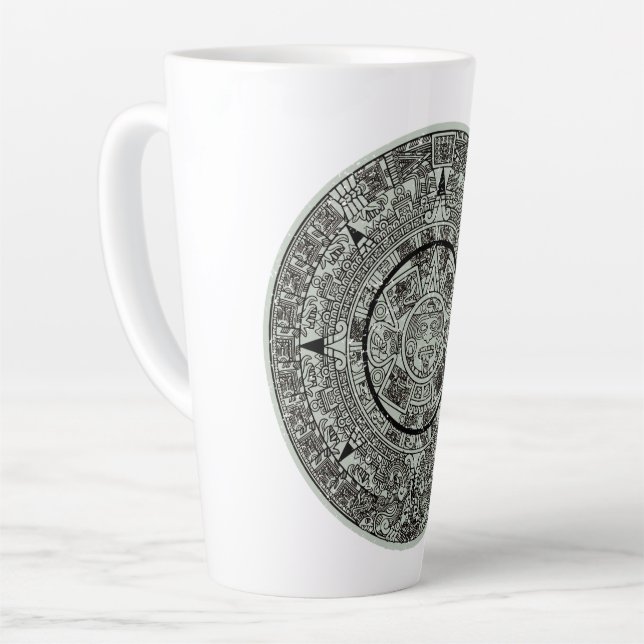 Taza De Café Latte Calendario maya 1 azteca mexicano de soles aztecos (Ángulo izquierdo)