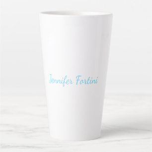 Taza De Café Latte Caligrafía Elegante Azul y Blanco Simple Llano