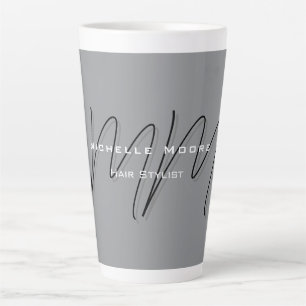 Taza De Café Latte Caligrafía gris negro monogramada