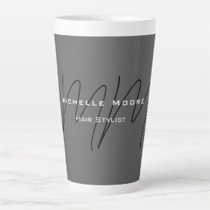 Taza De Café Latte Caligrafía gris negro monogramada