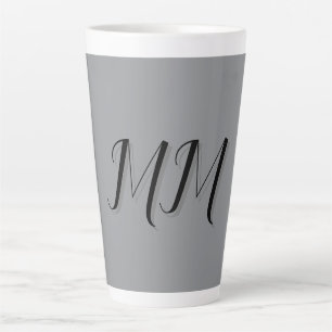 Taza De Café Latte Caligrafía gris negro monogramada