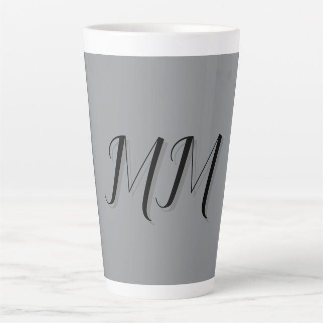 Taza De Café Latte Caligrafía gris negro monogramada (Anverso)