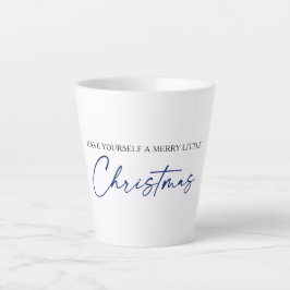 Taza De Café Latte Calligraphy Blue Ink Pen Navidades Minimalistas