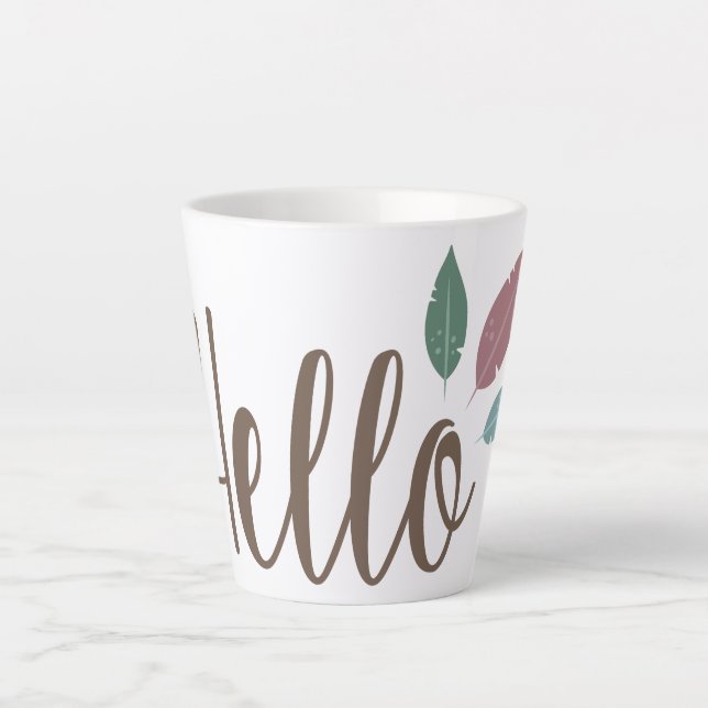Taza De Café Latte Calligraphy hello boho fethers (Anverso)